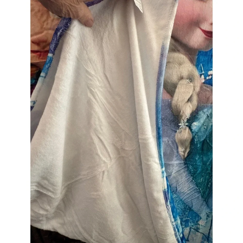 Disney‎ Frozen Anna Elsa Olaf Plush Throw Blanket Blue Purple 60x50